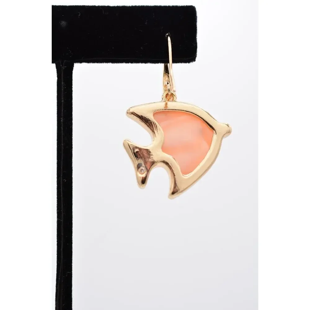 Angel Fish Dangle Earrings Pink Rhinestone Crystal Gold Beach Summer Y2K BinAE